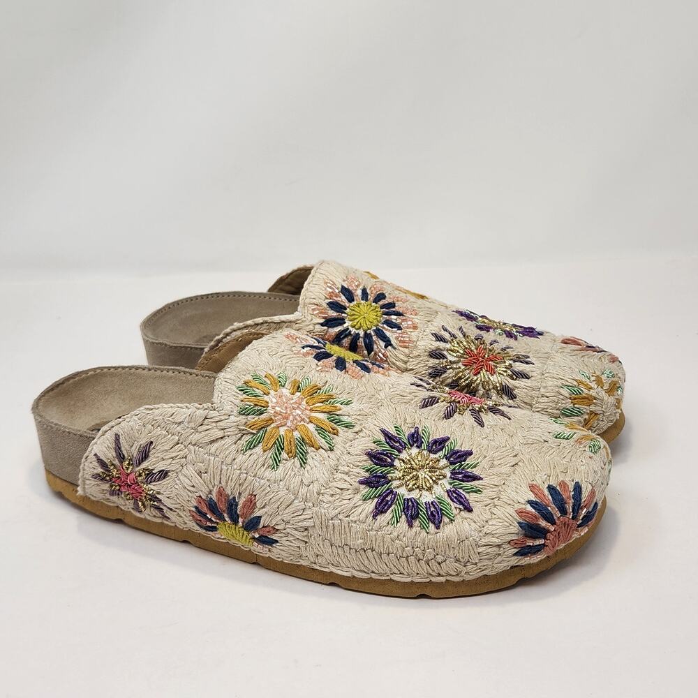 Free People Damon Tea Crochet Mules Slides Women Size 38.5 US Floral Beaded